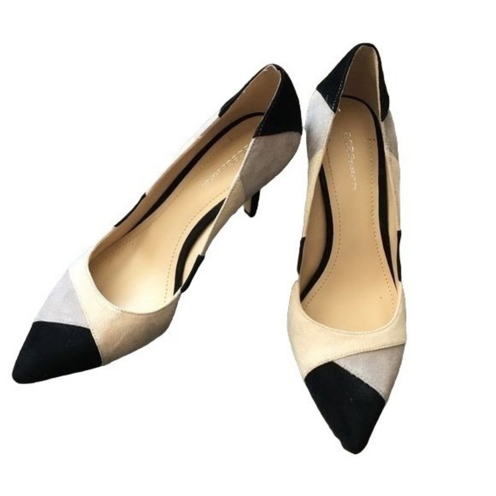 BCBG Grey and Black Patchwork Suede Pumps